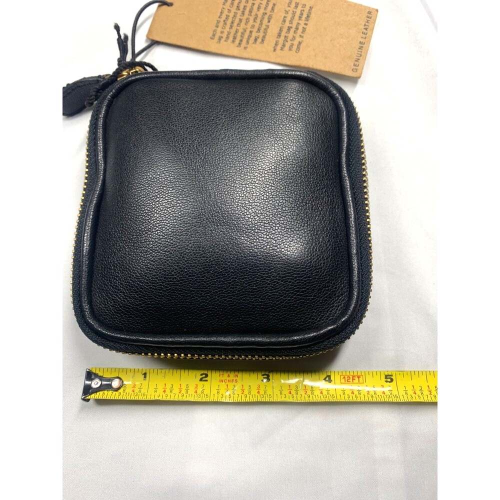 Margot New York Genuine Black Leather Travel Jewelry Case Zippered Box 4.5x5 - Picture 5 of 7